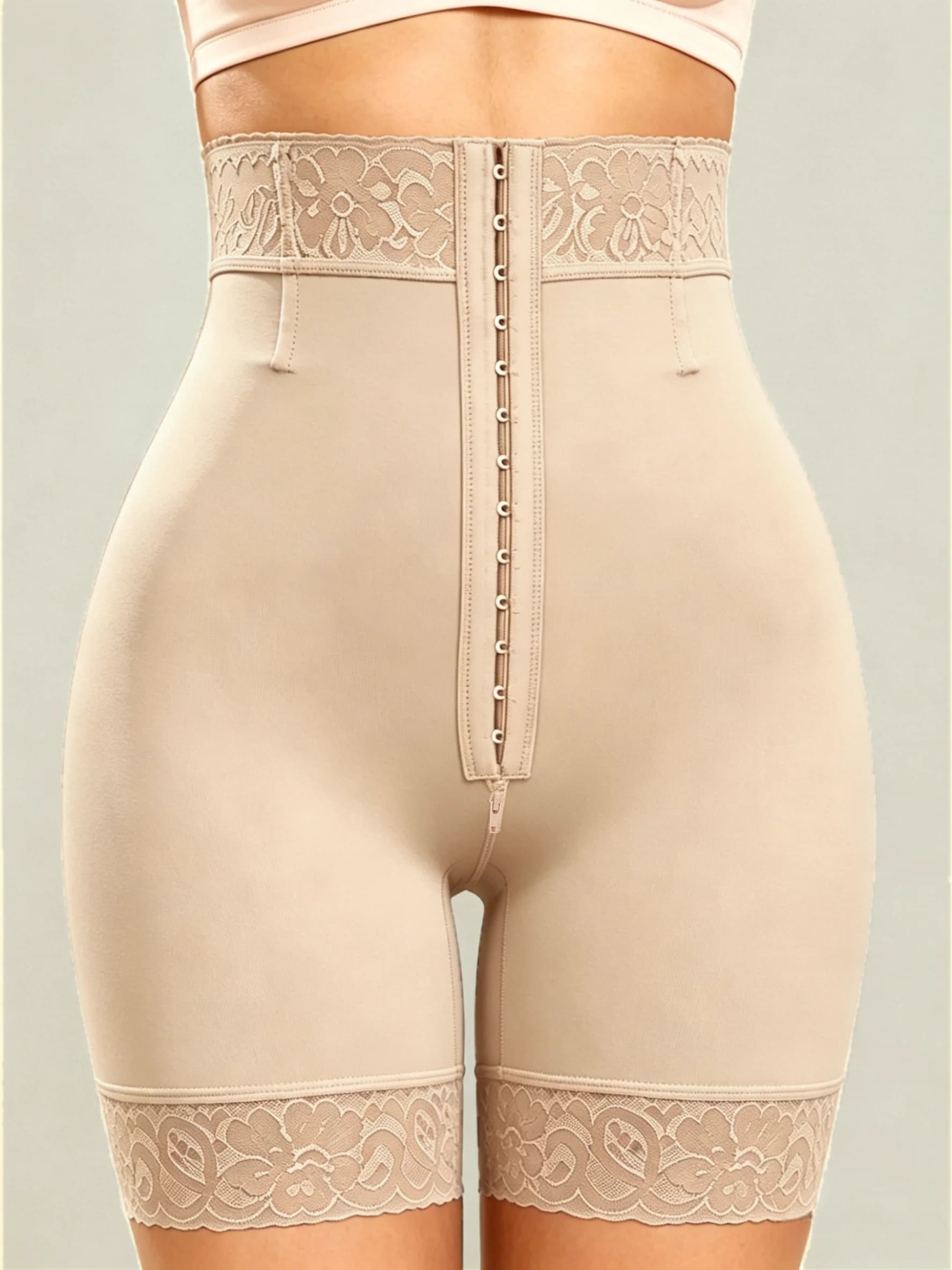 Women's High Waist Shapewear Shorts Lace Trim Tummy Control Butt Lifting Hook Waist Trainer Tight-Fitting Curves Compressing