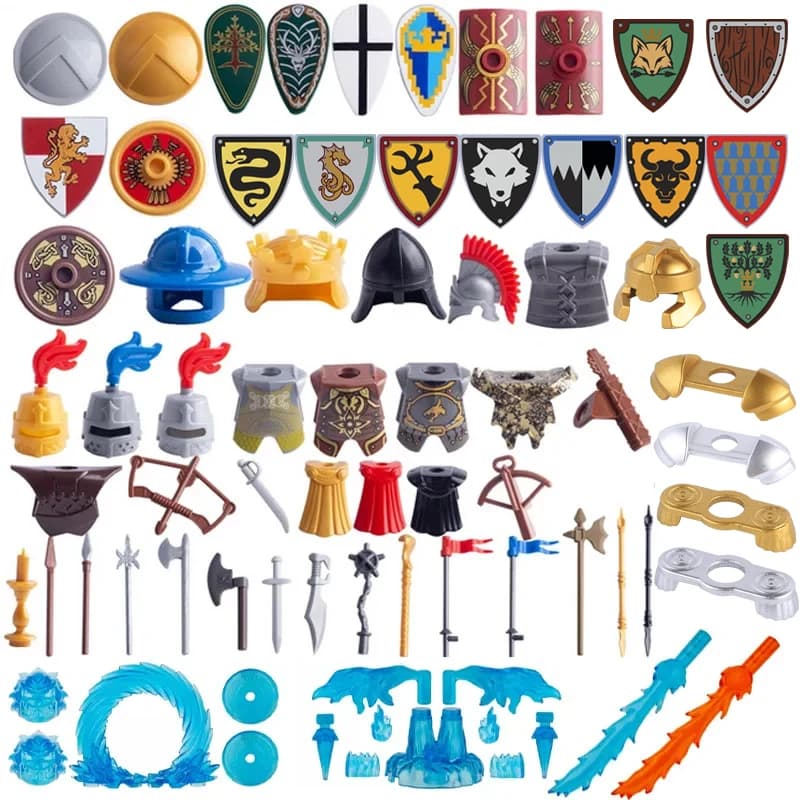 Arma medievale Building Block soldato parti armatura militare scudo accessori per la stampa MOC Hero Figure Mini giocattoli in mattoni per bambini