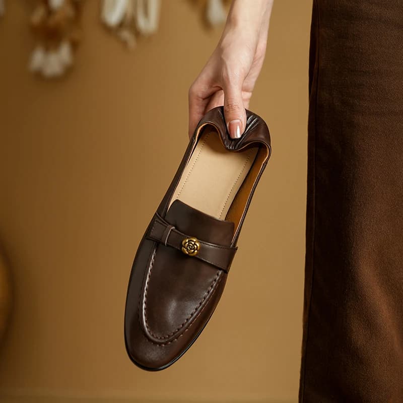 Woman Shoes Vintage Loafers Spring Simple Flats Handmad Shoes French Style Square Toe Genuine Leather Slip On Basic Footwear