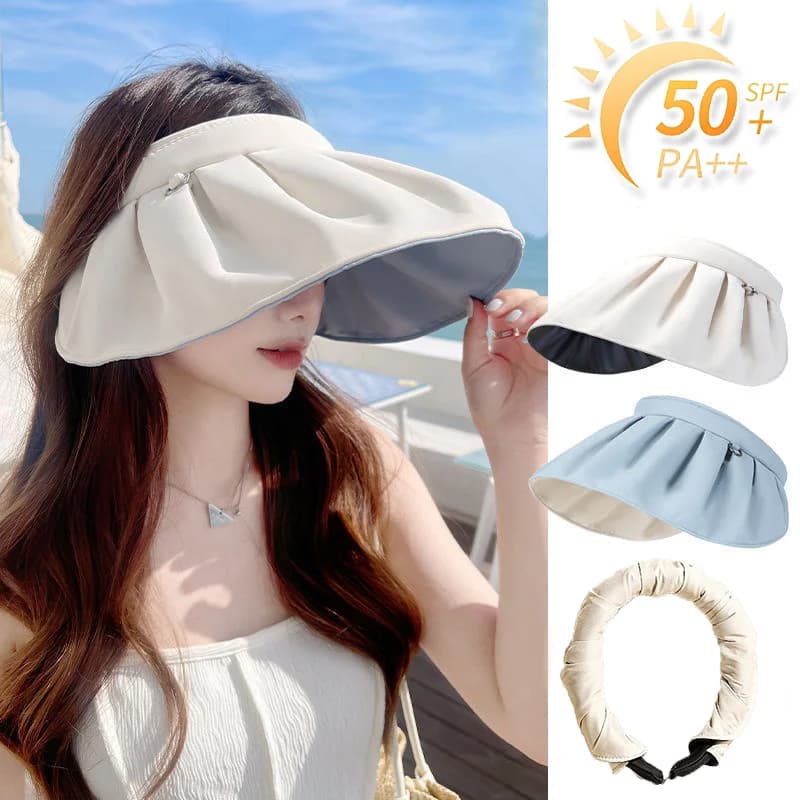 Cappello Parasole UPF50+ per Donne, Fascia per Capelli a Doppio Uso, Cappello da Sole Resistente ai Raggi UV, Fascia Universale, Cappello da Spiaggia Pieghevole, Cappellino da Viaggio