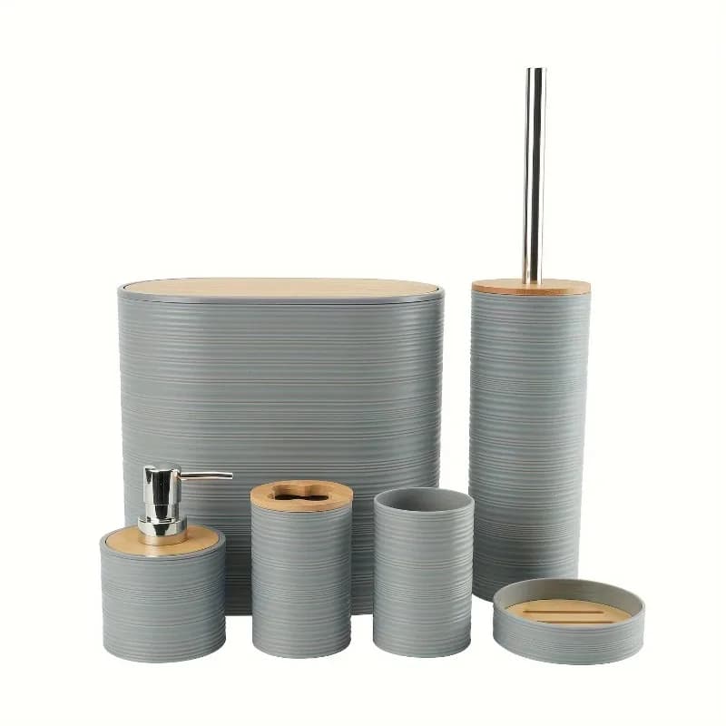 Set di 6 Accessori da Bagno a Onda Orizzontale, Kit da Toilette con Porta Spazzolino e Bicchiere per Organizzazione su Piano di Lavoro