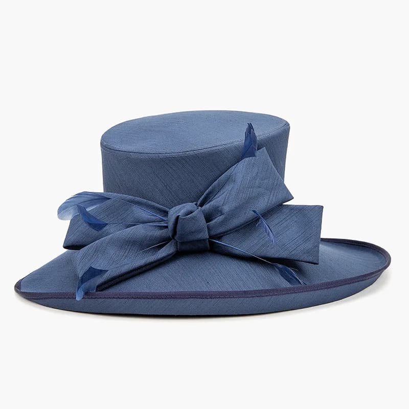 Luxury Navy Blue Wedding Bridal Caps Formal Church Hat For Women Flat Top Sinamay Hats With Feather Tea Party Derby Cap 2025
