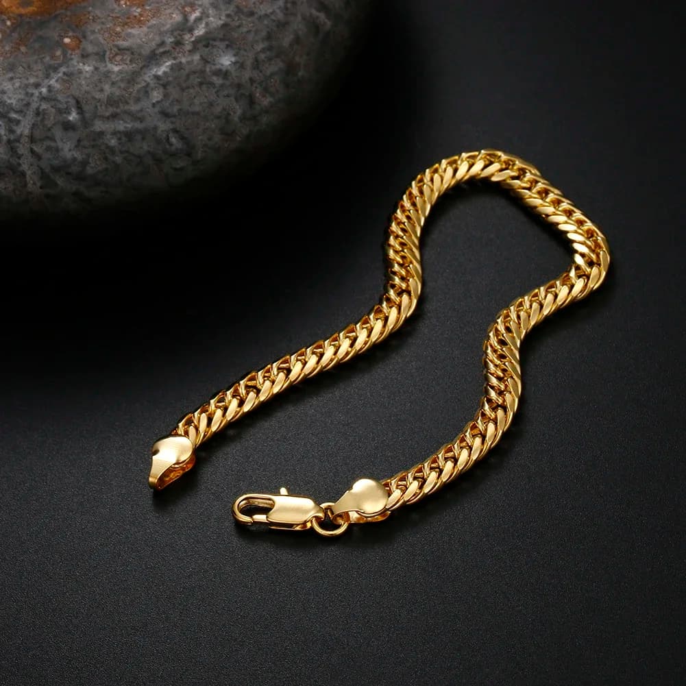 New 925 Sterling Silver 18K Gold charms 6MM Geometry Chain Bracelets for Women Men Fashion Wedding party Gifts Fine Jewelry