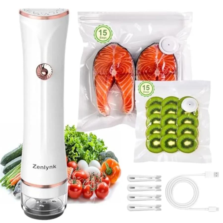 Sigillatrice sottovuoto compatta per alimenti, sigillatrice sottovuoto portatile per alimenti, con 30 sacchetti riutilizzabili e 4 clip, ricaricabile