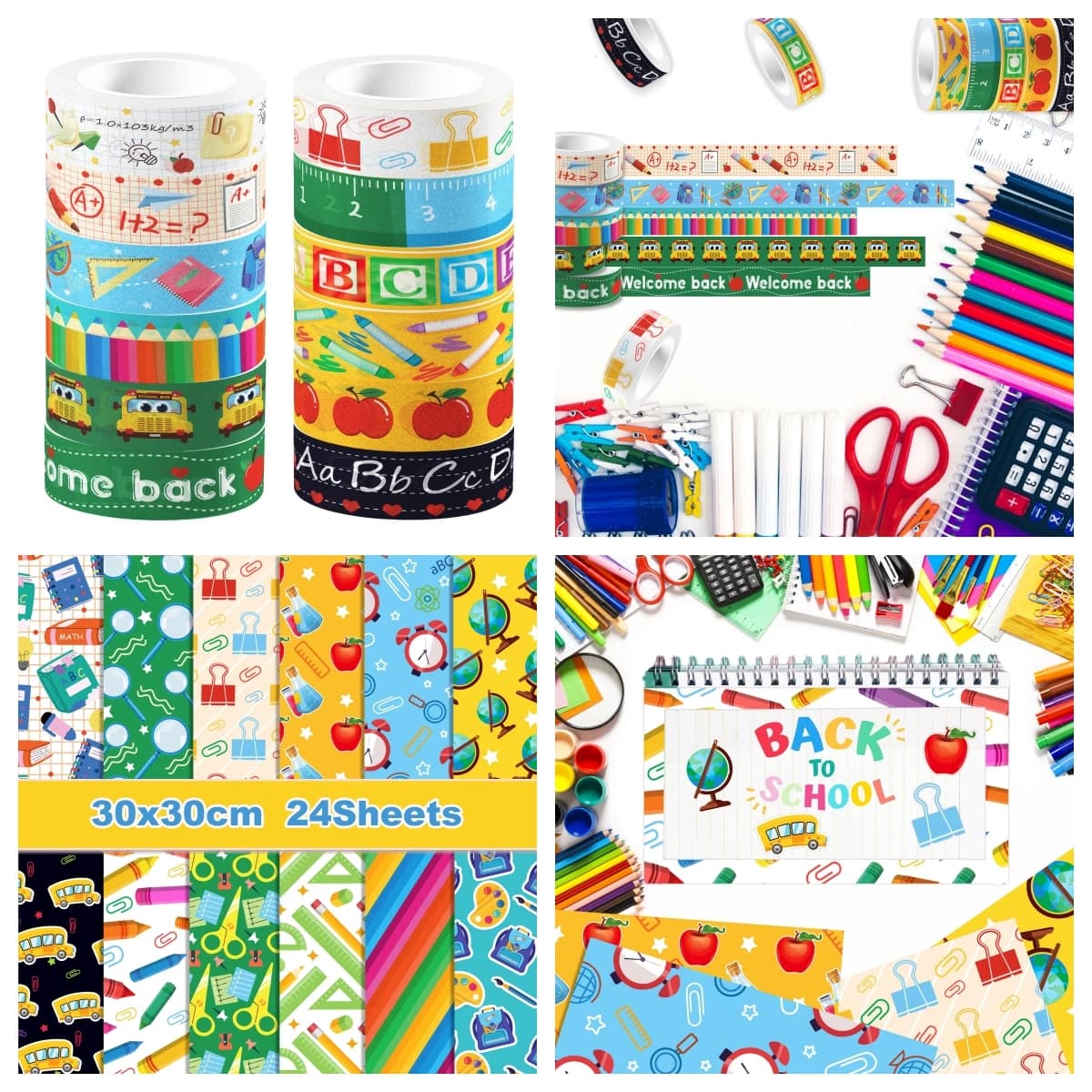 Cartoon Ruler Pen Welcome Back to School Theme Crane Decorative Material Washi Tape DIY Kids Origami Paper Scrapbook Decor