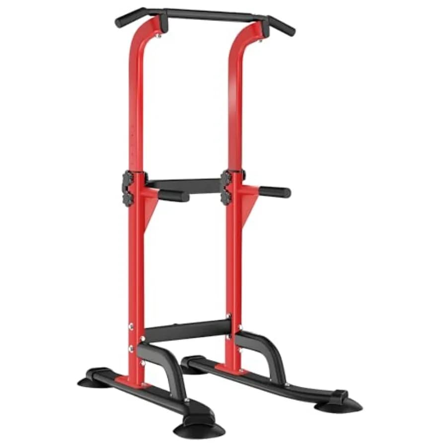 Power Tower with Traction Bar and Dip Station Adjustable in Height, Multifunctional Exercise Machine for Home Gym