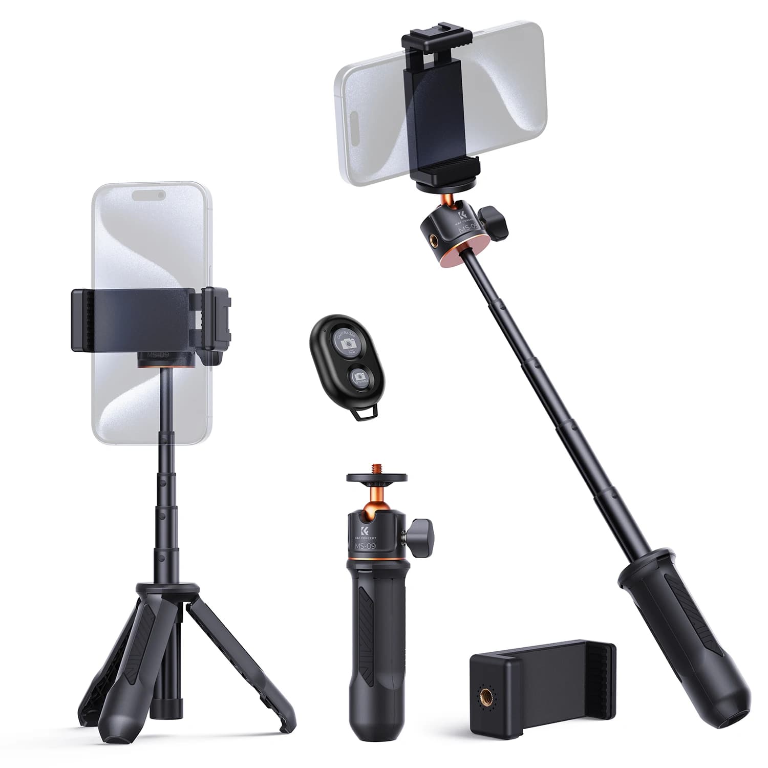 Treppiede per Cellulare K&F CONCEPT MS02 13.4''/34cm, Asta Selfie Bluetooth per iPhone, Fotocamera DSLR, Streaming Live, Supporto per Selfie