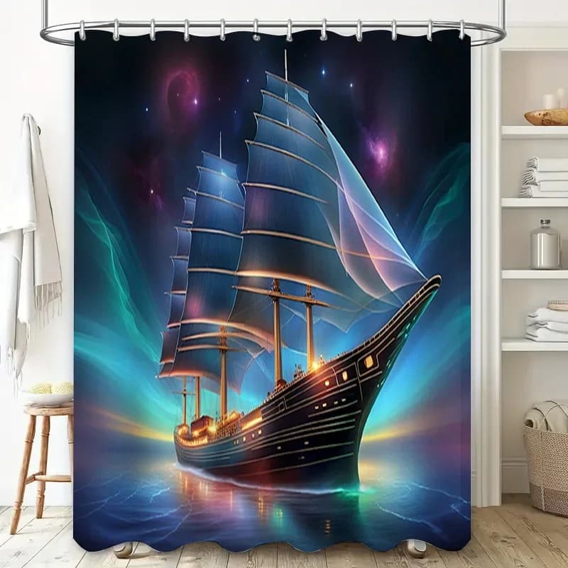 Tenda da doccia Fantasy Space Cruise Ship Stampa 3D Decorazione decorativa impermeabile per il bagno di casa