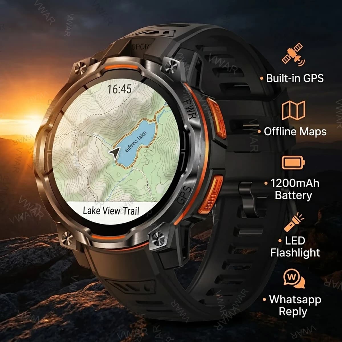 2026New Military Built-in GPS Offline Map Smart Watch BT Call Compass Flashlight 5ATM Waterproof 1200mAh Men Sports Smartwatch