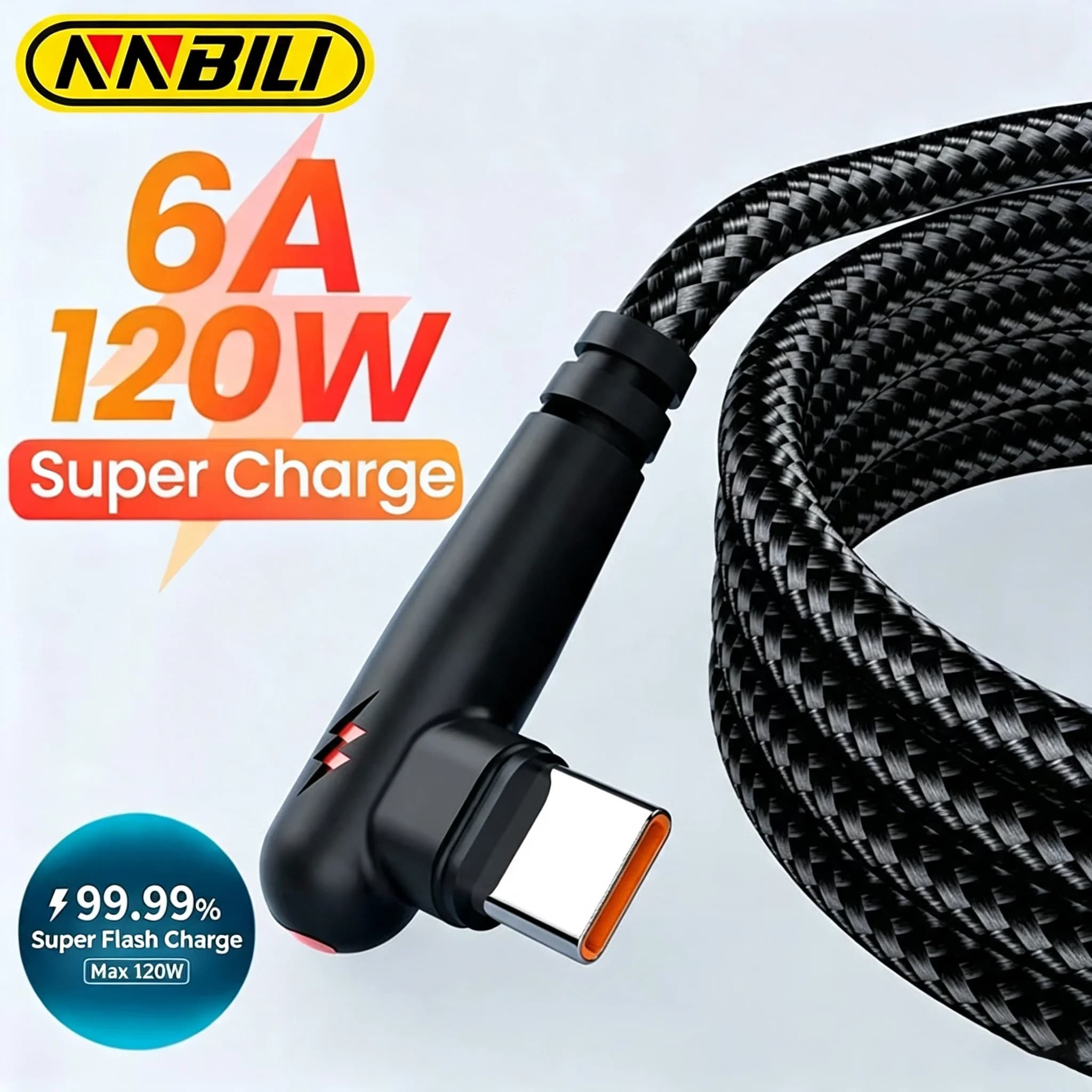 NNBILI Cavo da USB a tipo C da 120 W Gomito da 90 gradi per telefono cellulare Ricarica rapida per Huawei Mate 60 Xiaomi Samsung Cavo dati per caricabatterie
