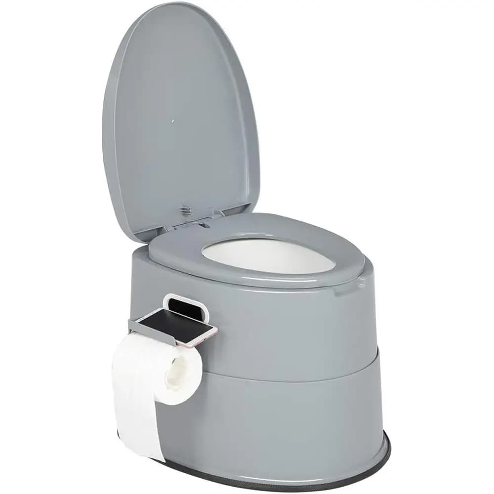 Portable Toilet Indoor Outdoor Detachable Inner Bucket Removable Paper Holder Lightweight Camping Boat Van Use Grey