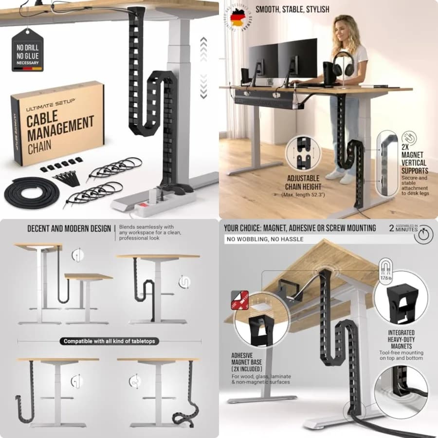 Organizzatore Cavi Sotto Scrivania a Vertebra - Perfetto per Scrivanie Sit-Stand - Gestione Cavi - Lunghezza Regolabile - Spina Cavi Flessibile