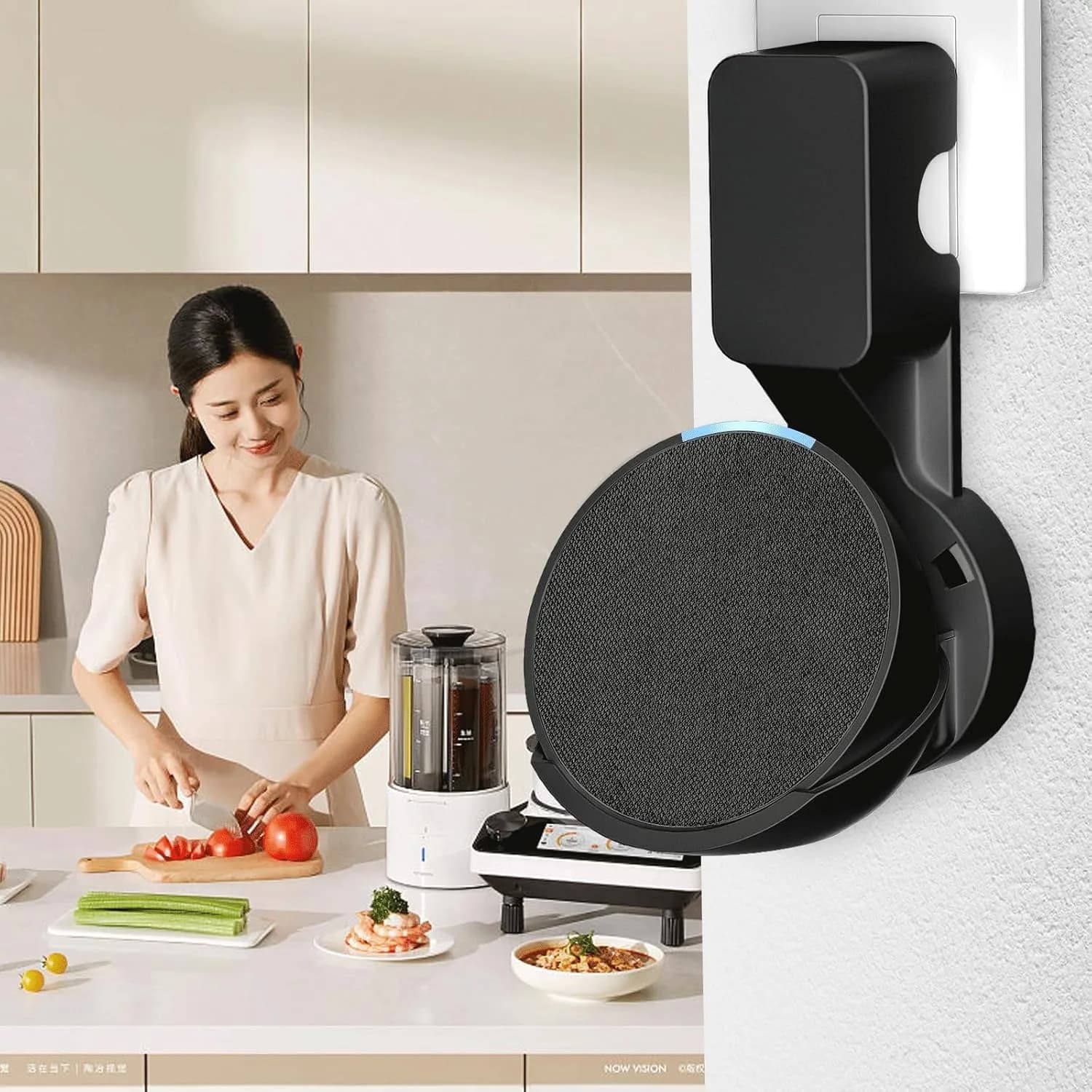 Wall Mount Holder for Echo Pop, Outlet Hanger Stand for Echo Pop, Built-in Cable Management