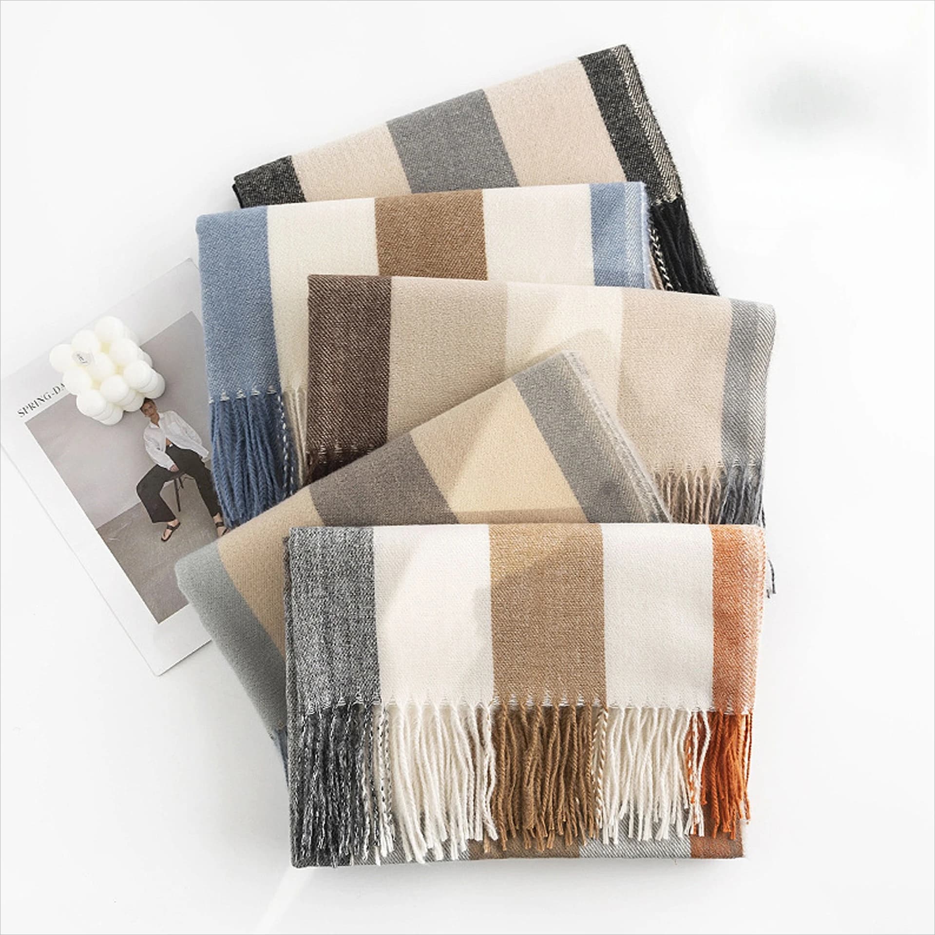 British Style Plaid Scarf Women's Winter Atmosphere Imitation Cashmere Fringed Shawl Fashion Commuter Warm Cold Scarf