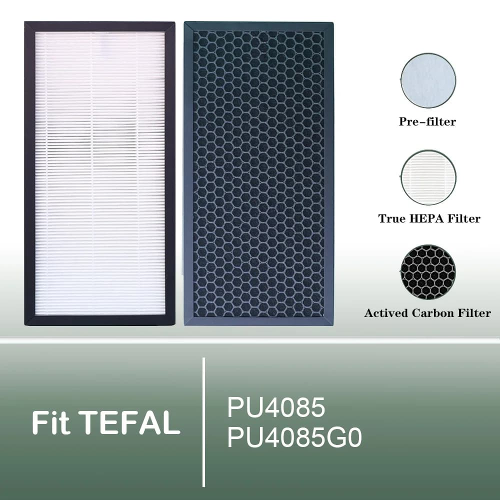 Filtro di ricambio compatibile con purificatore d'aria TEFAL PU4085 PU4085G0, filtro HEPA XD6074 e XD6060 e filtro a carbone attivo