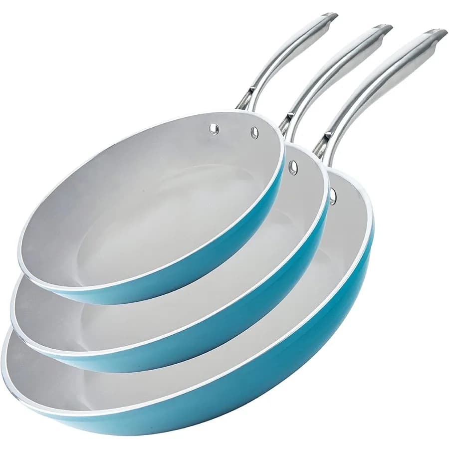 Versatile 3-Piece Nonstick Frying Pan Set for Induction and Oven Cooking - Aqua Blue and Gray Skillets for Effortless Release