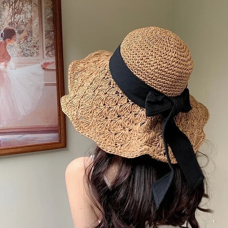 Summer Women's Sun Hat, Panama Hat in Paglia with Tesa Larga, Foldable, for Beach and Holiday, Solar Protection