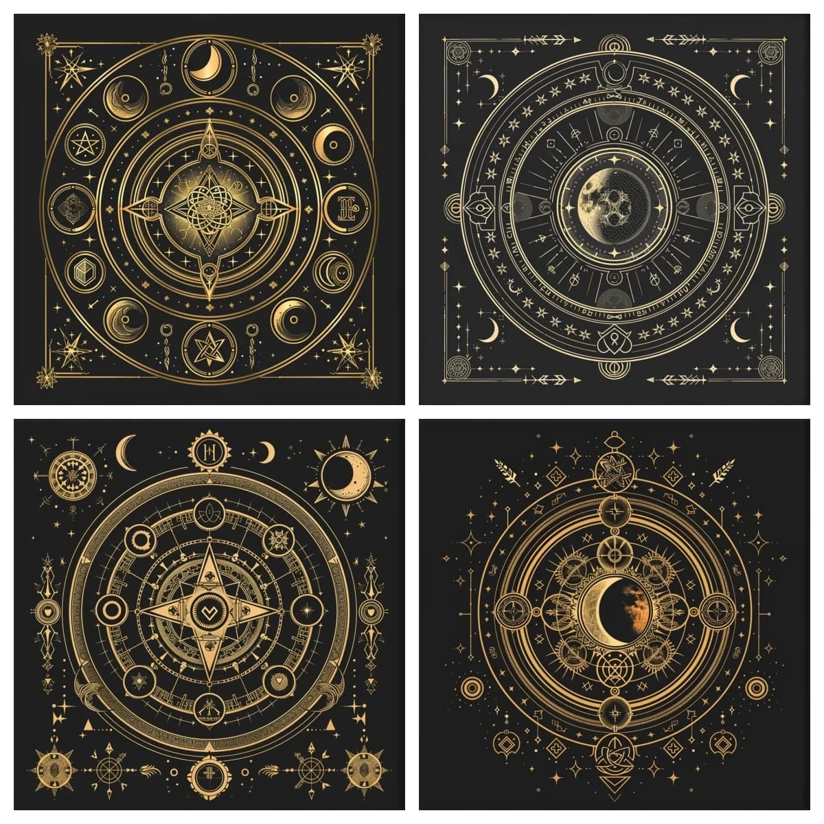 Tovaglia per Tarocchi Astrologici Mistici, 8 Stili con Motivo Runico Celeste Dorato, Tappetino per Carte in Poliestere per Occultismo