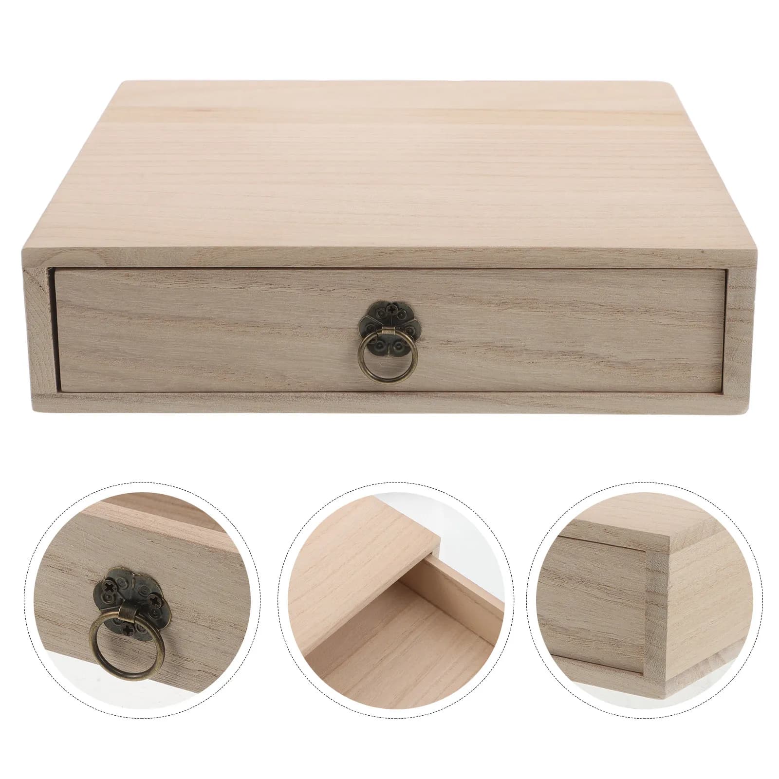 Cassetto portaoggetti vintage in legno massello, organizer da scrivania per cancelleria e piccoli oggetti, per casa e ufficio, stile rustico.