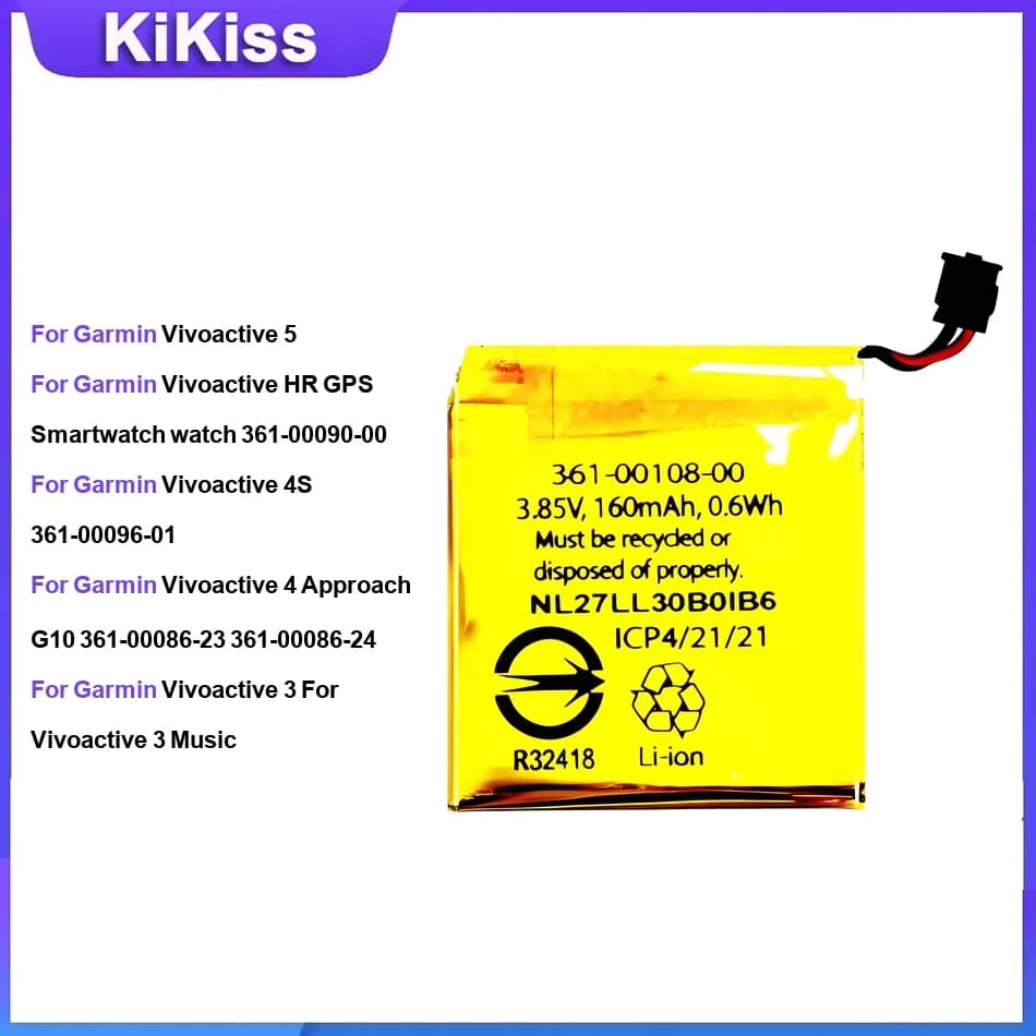 Battery For Garmin Vivoactive 5 HR GPS Smartwatch watch 361-00090-00 4S 361-00096-01 4 Approach G10 3 For Vivoactive 3 Music