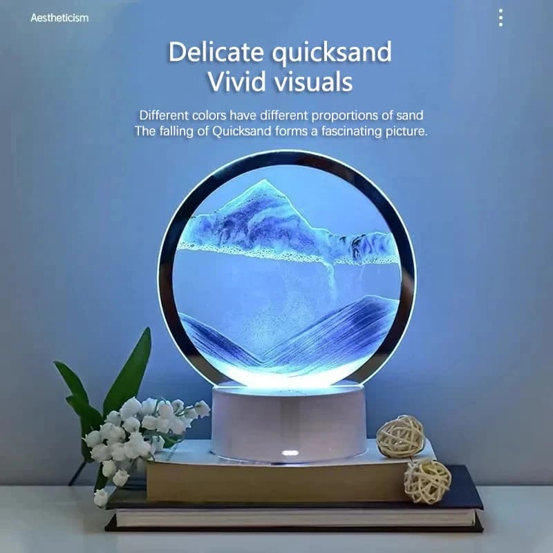 Lampada LED 3D con Sabbia in Movimento, 16 Colori RGB, Cornice Artistica con Effetto Sabbia e Mare Profondo, Luce Notturna, Regalo di Capodanno