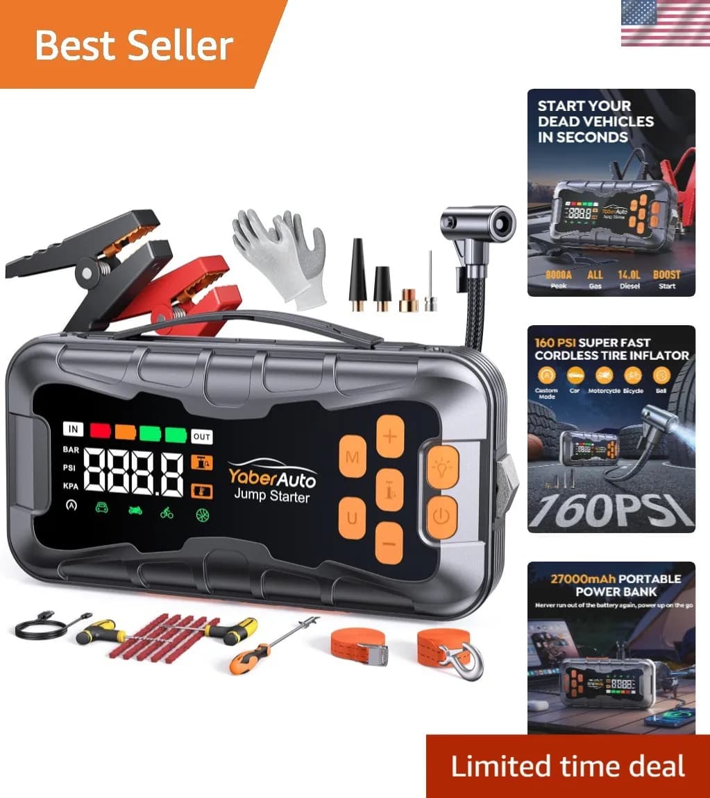 Avviatore di Emergenza 16-in-1 con Compressore d'Aria 8000A - Avviatore per Batteria Auto 12V