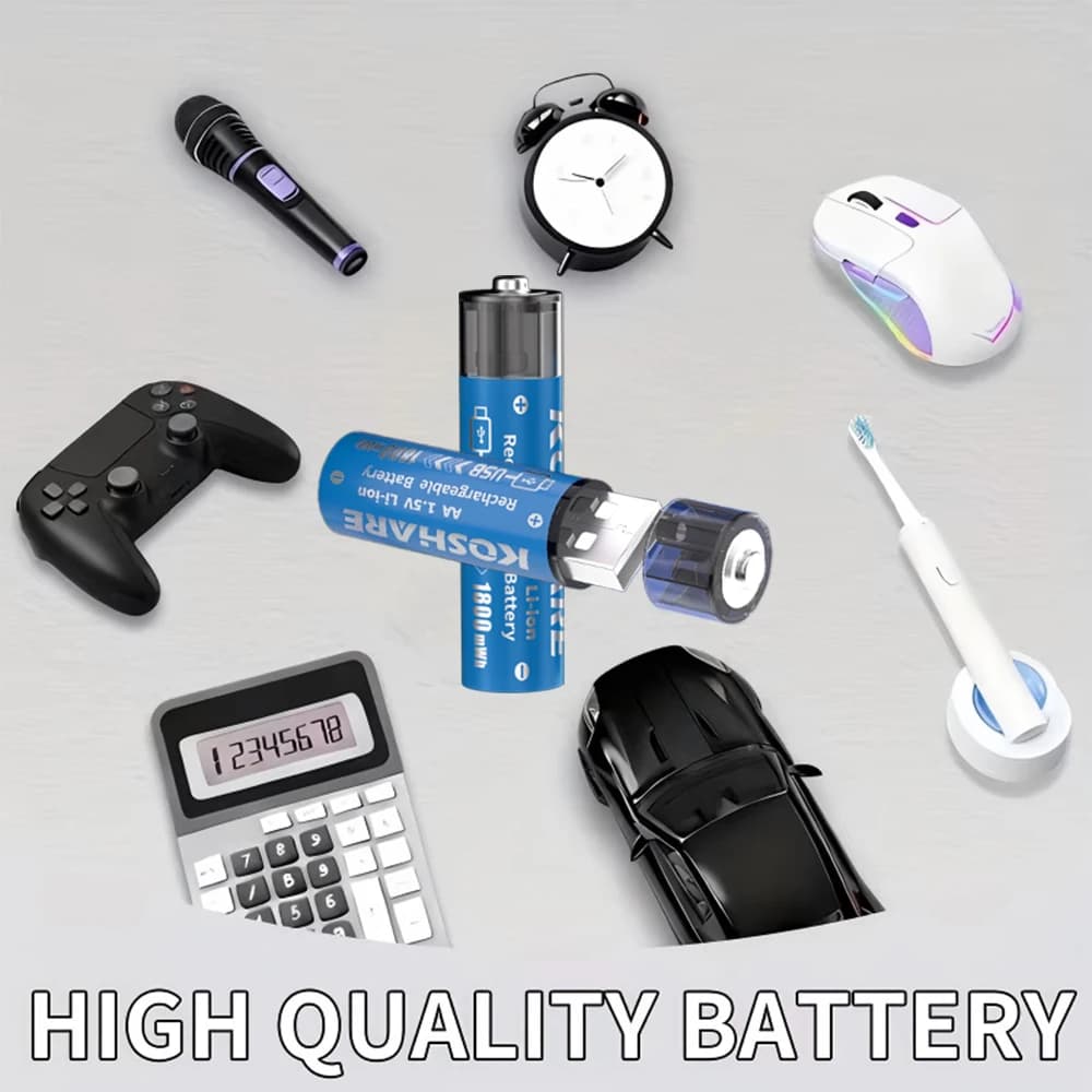 Batterie ricaricabili agli ioni di litio KOSHARE AA 1.5V 1800mWh USB per spazzolino elettrico, orologio, microfono + cavo Type-C