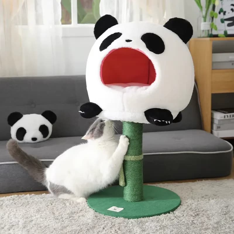 for Cute Panda Cat Bed Accessories Luxury Modern Solid Wood Cat Tree Scratching Post Cat Tree House