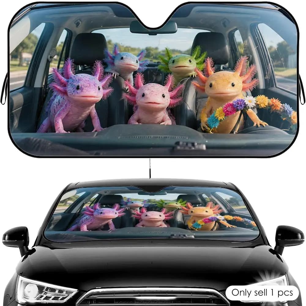 Parasole per Auto con Axolotl Kawaii, Protezione UV per Parabrezza Anteriore, Scudo Termico Pieghevole Universale