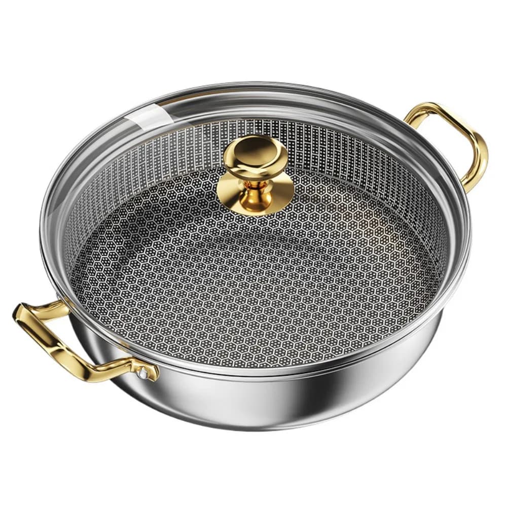 12 inch stainless steel non-stick pan Hot pot with lid Wok soup pot with two handles without PFOA, dishwasher safe