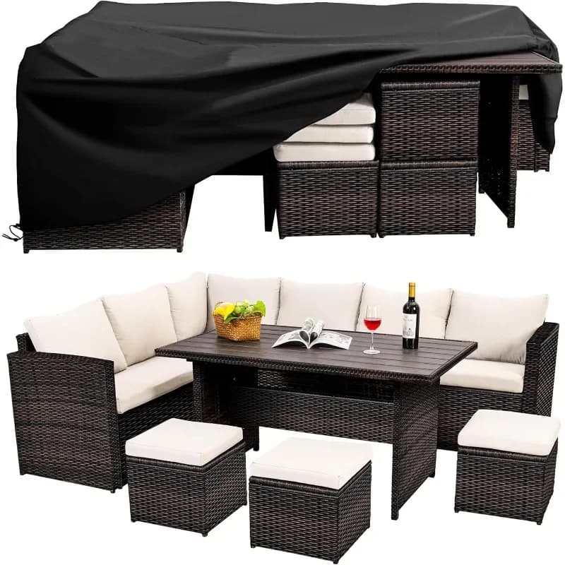 Set di Mobili da Giardino Wumiokio, 7 Pezzi, Set da Conversazione in Vimini Resistente alle Intemperie (Include Copertura Antipolvere per Divano)