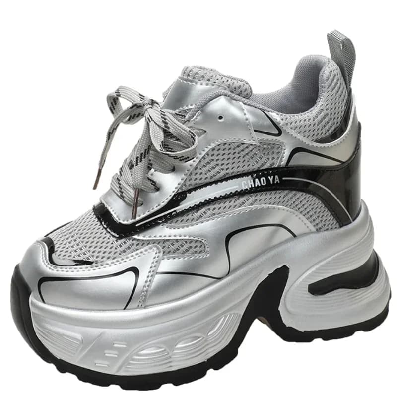 Scarpe da ginnastica estive in mesh traspirante Scarpe sportive con fondo spesso Nuove zeppe da donna 2025 Scarpe casual robuste Scarpe da ginnastica con plateau alto 10CM