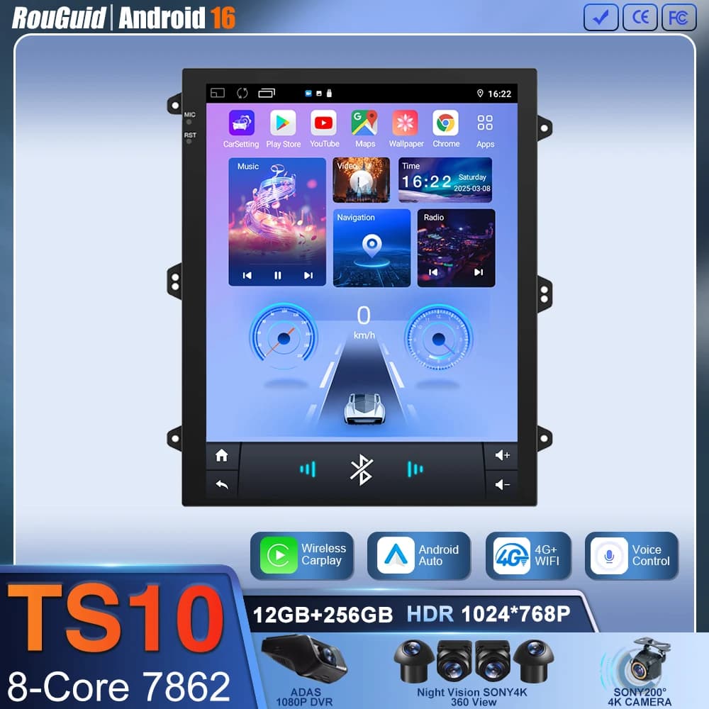 Autoradio 2Din da 9.7 pollici con Carplay Android 16, stereo multimediale GPS in stile Tesla per Volkswagen, Nissan, Hyundai, Kia, Toyota
