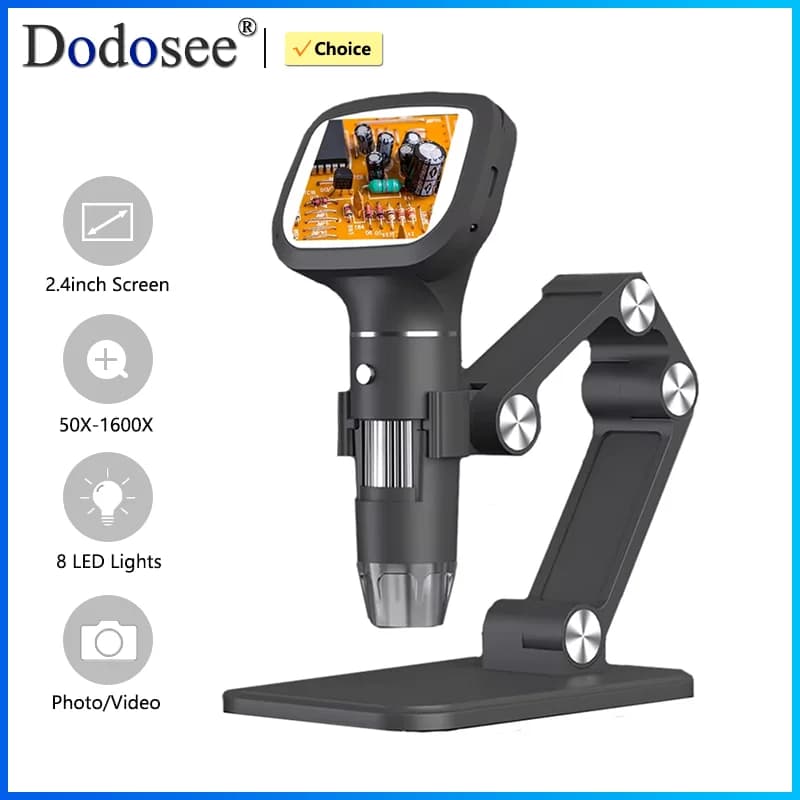 Microscopio Digitale Portatile Dodosee 2.4 Pollici 1600X 1080P con 8 Luci, Supporta Foto e Video, Lente d'Ingrandimento per Monete