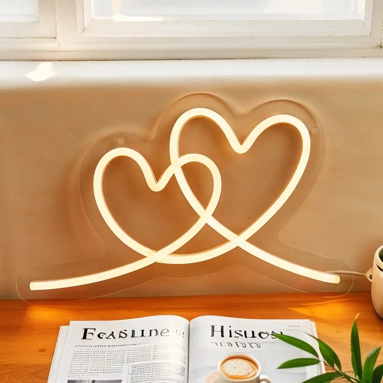 Chi-buy LED Neon doppio cuore Insegne al neon alimentate tramite USB Decor Lamp Signs Regalo di compleanno Wall Art per camera da letto Bar Negozio
