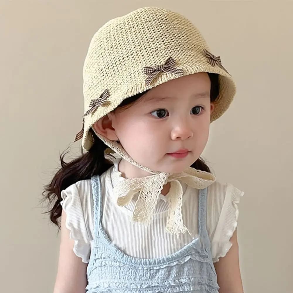 Korean Summer Baby Straw Hat Bow Travel Lace Straw Hat Beach Outdoor Children Panama Caps for Kids