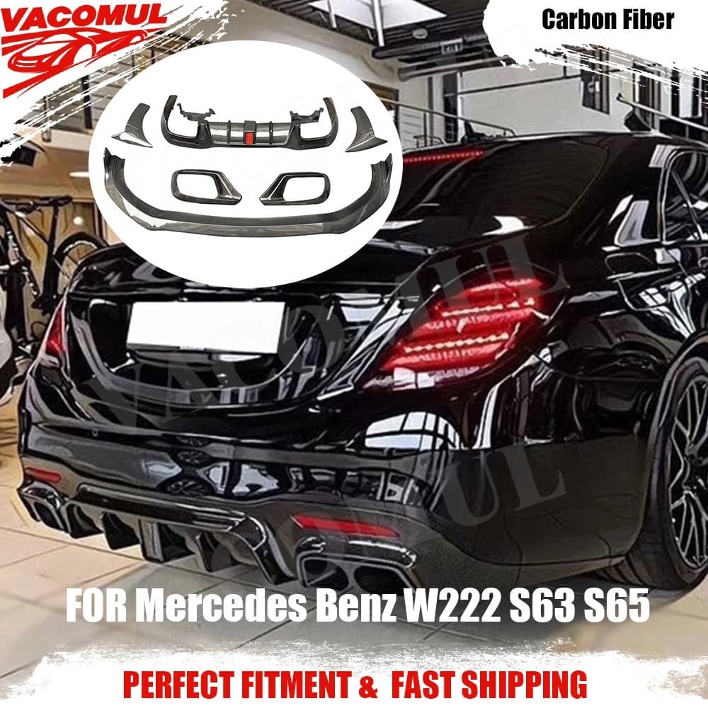 VACOMUL Carbon Fiber Front Lip Front Foglamp Air Vent Trim Fender Cover Rear Diffuser Spoiler For Benz W222 S63 S65 2017-2020