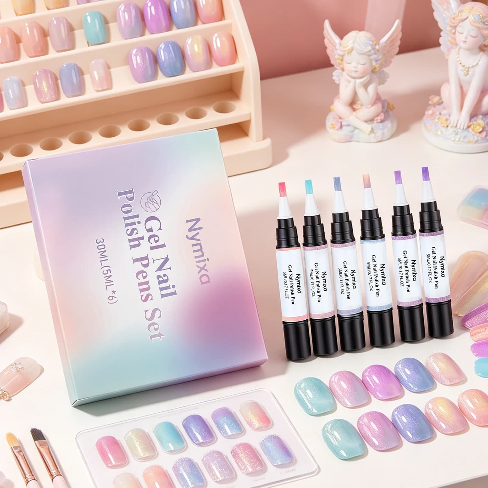 Macaron Nail Polish Pen Pearlescent High Pigment Easy Drawing Multi Pattern Creation Home Manicure Nail Gel Polish Pen Set