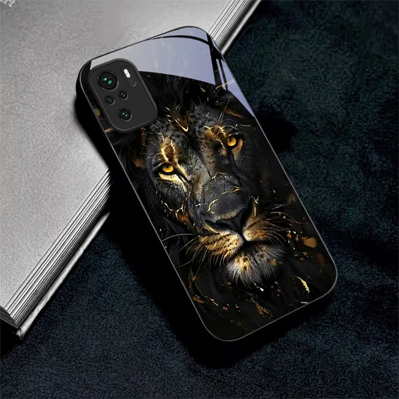 Lion With Golden Black Glass Phone Case For Redmi Note 10 11 Pro+ 12 13 14 4G (Global) 14 Pro 5G (India) K60Ultra 13C 14C Cover