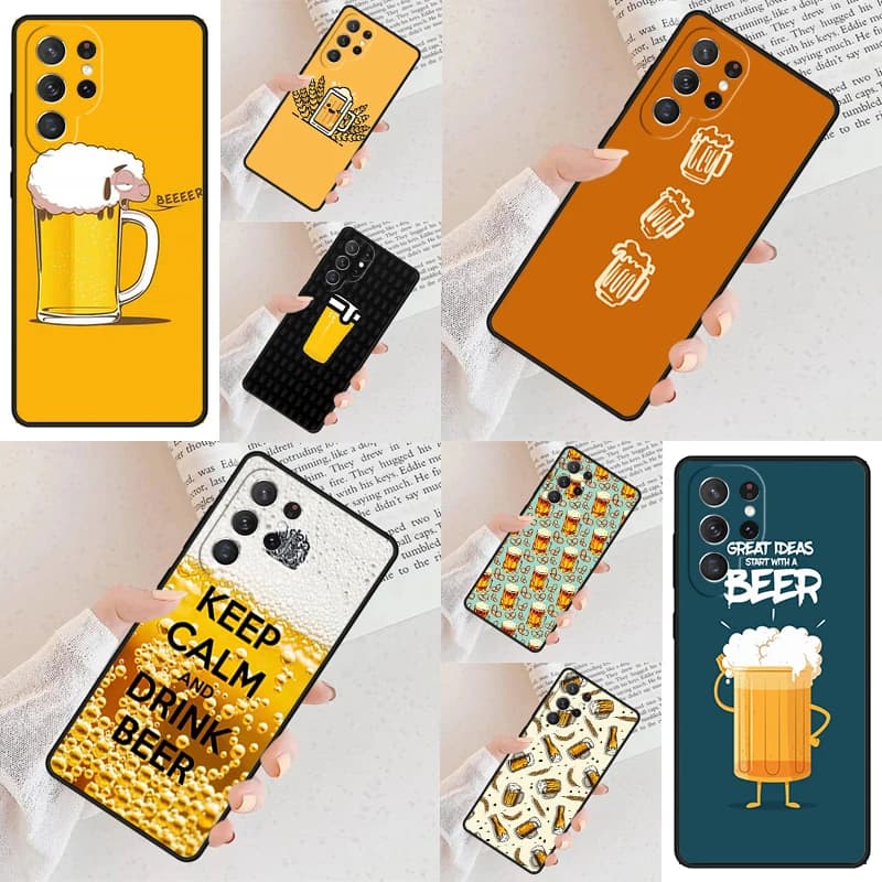 Cover Morbida per Cellulare con Motivo Birra e Bolle per Samsung Galaxy S26 Ultra S25 S24 S23 S22 S21 S20 Note10