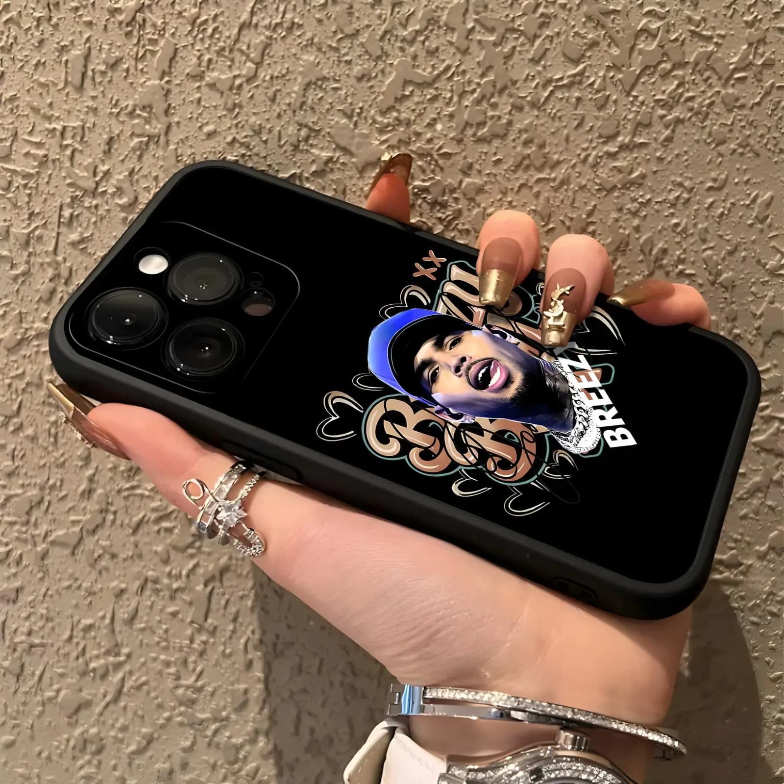 Rapper Chris Brown Breezy Phone Case For iPhone17 16 16e 15 14 13 12Plus Mini Pro Max Soft black Shockproof Cover