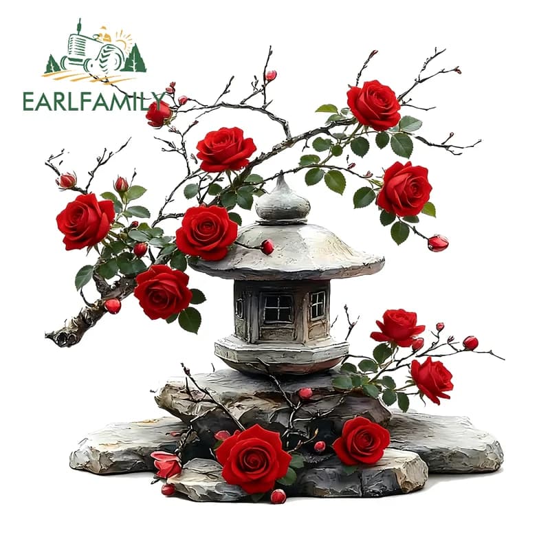 EARLFAMILY Car and motorcycle stickers with floral landscapes, window stickers, fishing boxes stickers, waterproof, scratch-resistant, fashionable