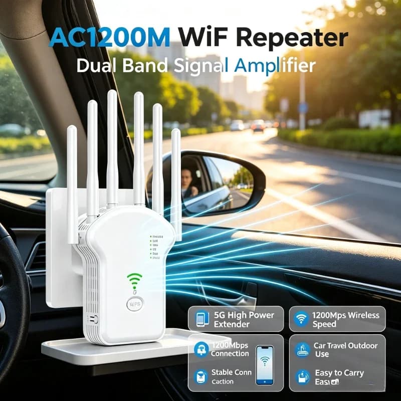Dual Band 5G Wireless Repeater AC1200M WiFi Signal Amplifier High‑speed Internet Extender