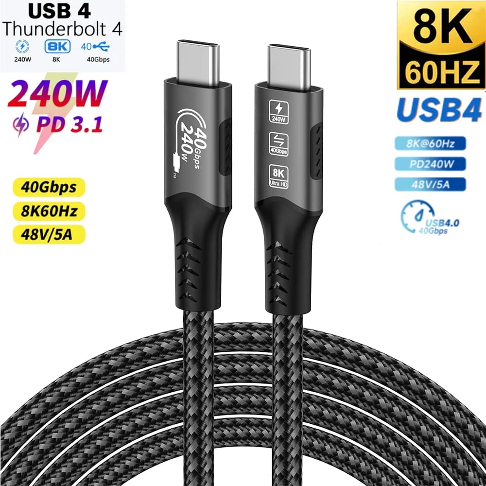 Cavo USB4 tipo C 8K 40Gbps 240W PD3.1 QC4.0 per Samung Thunderbolt 4 Cavo di ricarica veloce Thunderbolt3 USB da C a C Trasferimento dati
