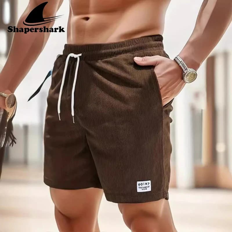 Pantaloncini da uomo in velluto a coste casual con elastico in vita e coulisse, leggeri, estivi, da spiaggia, con cintura e coulisse, per esercizio fisico, corsa e allenamento