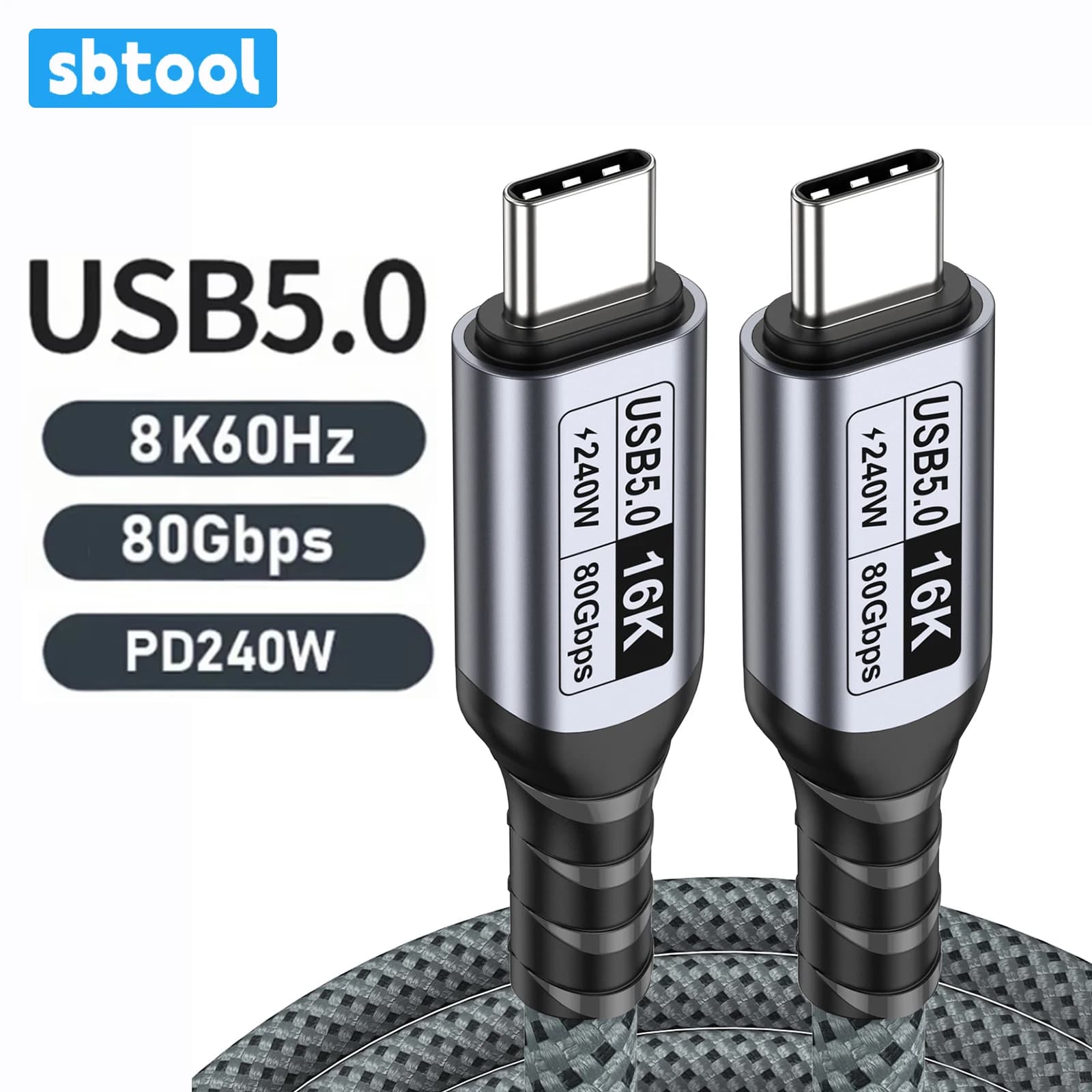 PD240W Fast Charging Thunderbolt 5 USB Type C Cable 80Gbps Data Transfer 16K/8K Video Wire 1m 2m 3m for iPhone 16 17 Macbook Pro