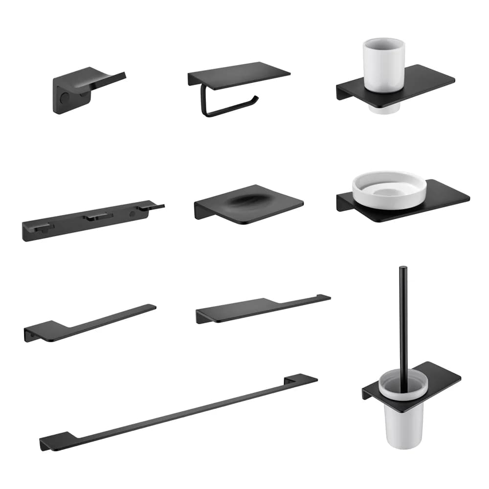 Set of bathroom accessories Black bathrobe hooks Toilet paper holder Towel rack towel rack Aluminum glass