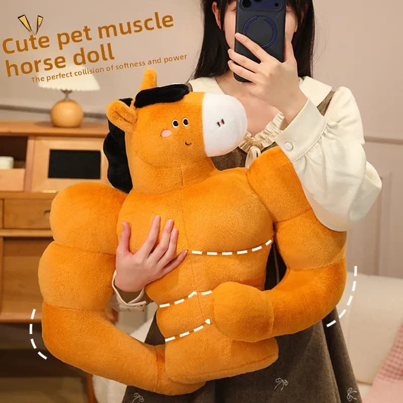 Cuscino Peluche Cavallo Muscoloso Divertente 2026, Cartone Animato, Animale Imbottito, Compagno di Sonno, Regalo per Coppie, Antistress, Regalo di Natale