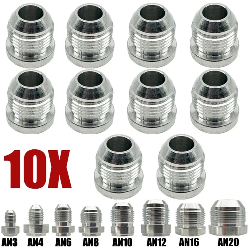 10X 3AN 4AN 6AN 8AN 10AN 12AN 16AN 20AN Male Weld On Fitting Adapter Weld Bung Aluminum Hose Straight Thread Connector Silver