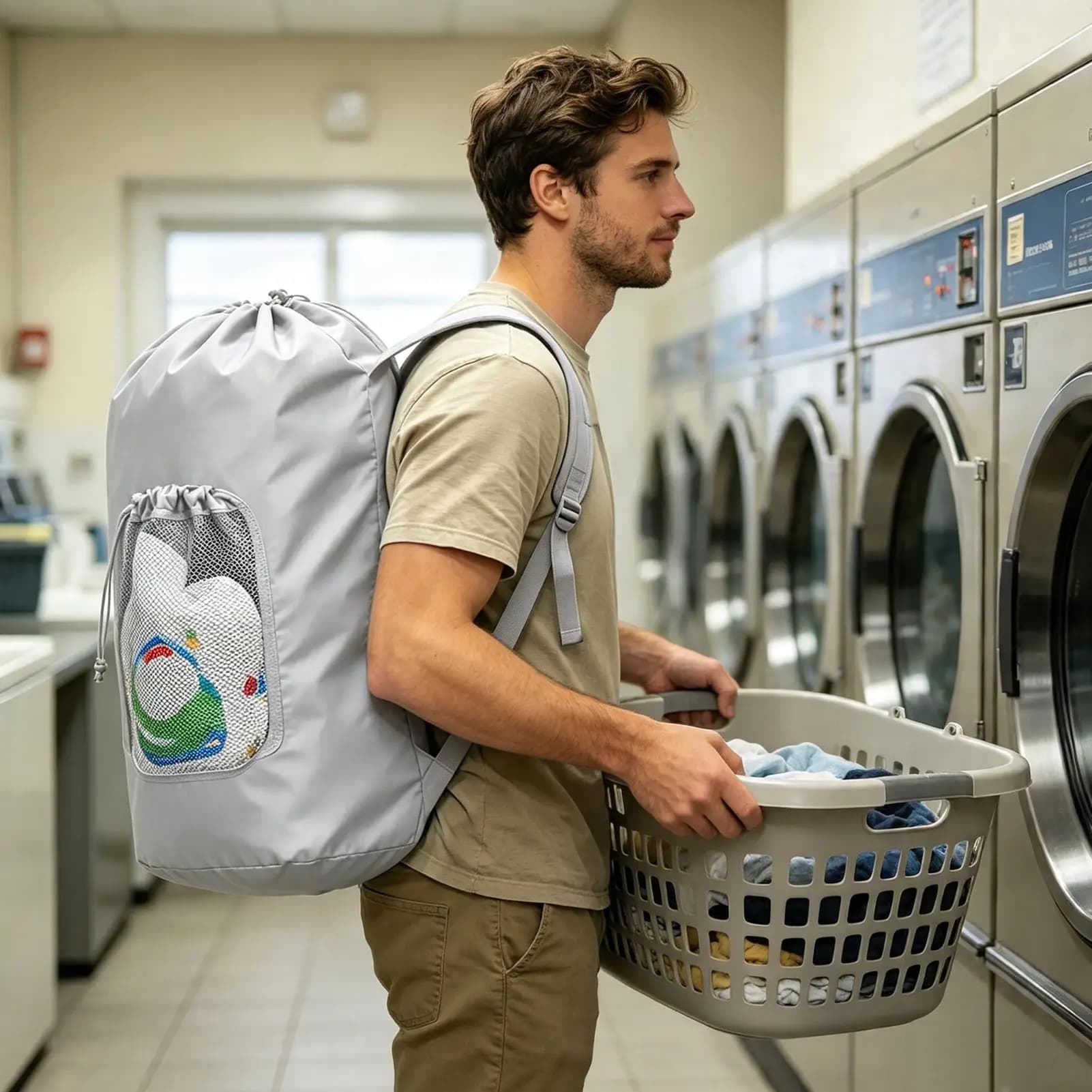 Laundry Bag Backpack 95L Portable Foldable Waterproof Hamper Drawstring Closure Oxford Fabric Dirty Clothes Basket For Dorm